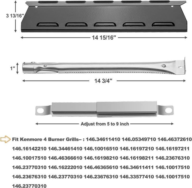 JCLMER Grill Replacement Parts for Kenmore 146.34611410, 146.16198211, 146.23679310, 146.16142210, 146.46365610, 146.23673310,146.46372610 Gas Grill, Porcelain Steel Heat Plate Shield,Burner Tube Repair Kit - Image 2